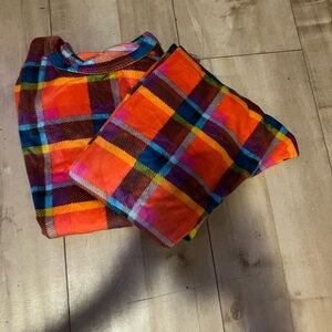 Cat & Jack Orange Multicolor Plaid Kids Pajama Set